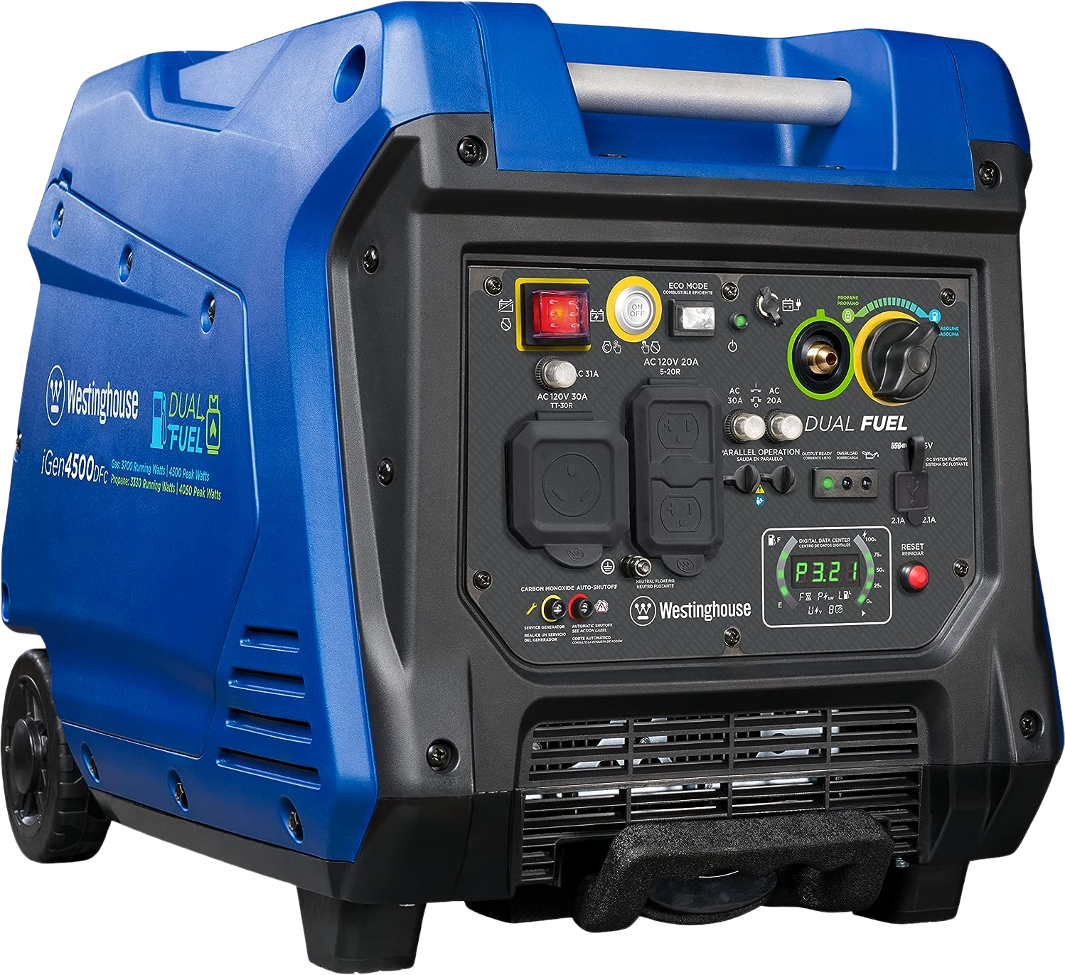 Westinghouse iGen4500DFc Inverter Generator 3700W/4500W 30 Amp Remote Start Dual Fuel with CO Sensor New