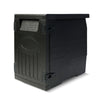 Insulated food pan carrier with safety buckles, 91 Qt capacity, designed for buffets and outdoor events.