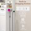 Vanity set with mirror featuring 3 lighting modes, built-in charging station, and hair dryer holder for organized.