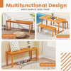 Acacia wood outdoor bench with slatted seat, perfect for garden, dining, or entryway use, comfortably seats 2 people.