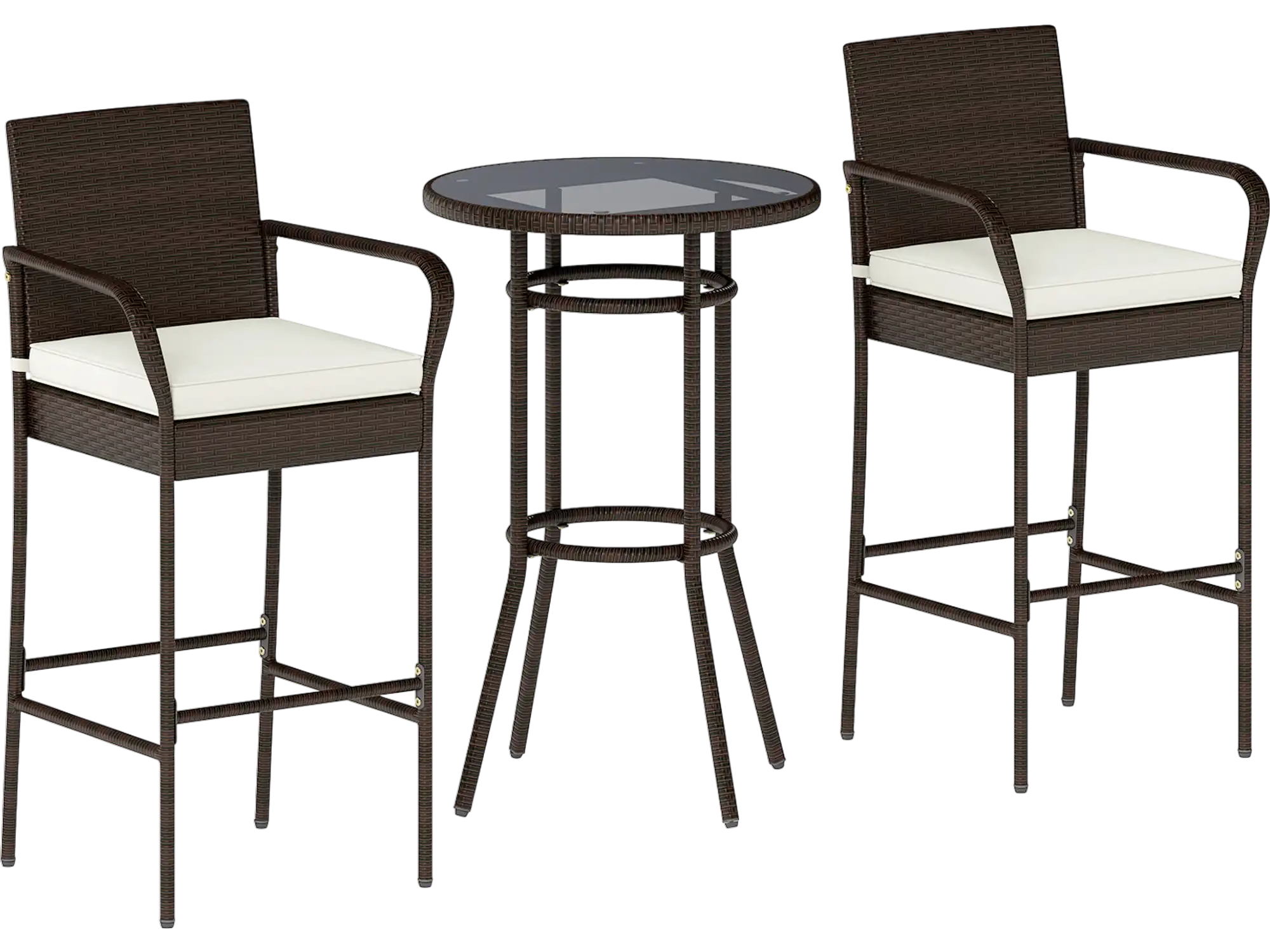 Costway 3-Pc Patio Rattan Bar Height Table & Chairs Set Porch 74609259 New