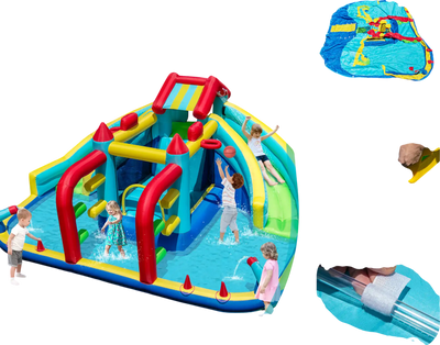 Costway Inflatable Double Water Slide Park Obstacle Course 680W Blower 18130534 New
