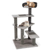 Cat tree with cozy top perch, plush fabric, and sisal scratching posts, perfect for climbing and lounging.