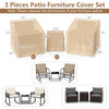 Beige waterproof patio furniture covers for 3-piece bistro set, featuring elastic hem for a secure fit and reinforced.