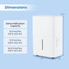 Dimensions of the 94.5 Pints Dehumidifier with LED display, showing 35-94.5 pints/day capacity for customized humidity.