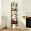 5-tier ladder bookcase in rustic brown with metal frame, featuring shelves and a pull-out drawer for versatile storage.