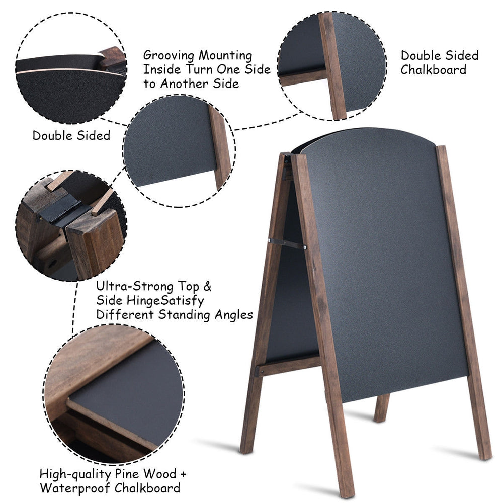 Double-sided 40-inch wood A-frame chalkboard signage for sidewalk advertising, made of durable MDF with a stable hinge.