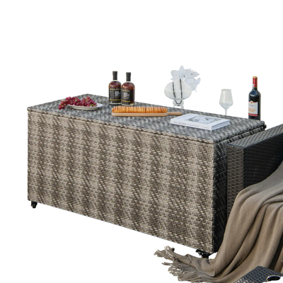 Costway 96 Gallon PE Wicker Outdoor Storage Deck Box Gray 4 Wheels 54768321 New