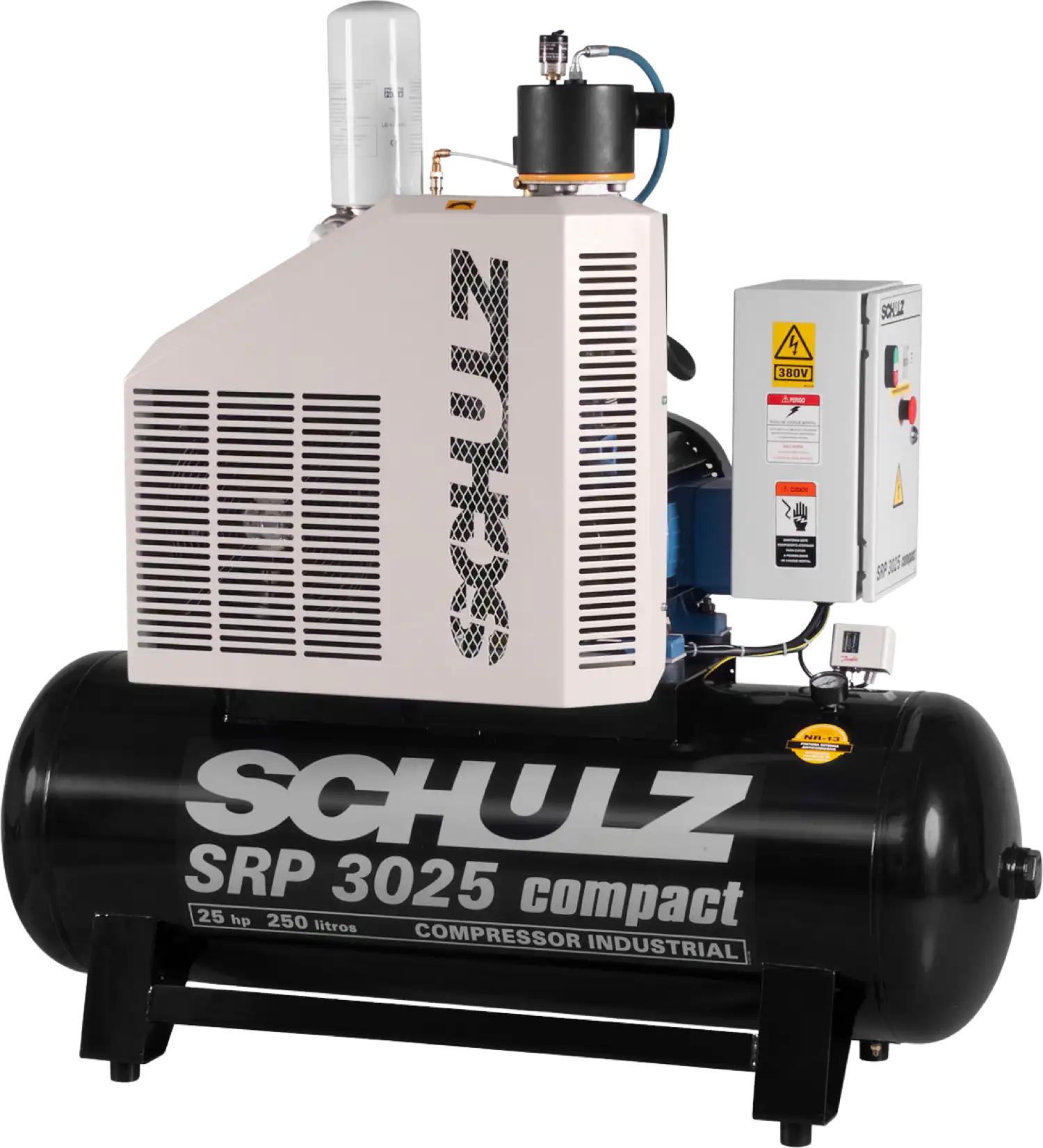 Schulz SRP-3025 Compact Air Compressor 25 HP 80 gal. 460V 3-Phase Horizontal 970.4342-0 New