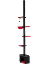 Adjustable 5-tier floor to ceiling Gothic cat tree in black with crimson accents, featuring a cozy condo and scratching.