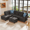 L-shaped 98-inch sectional sofa in dark gray linen fabric with movable storage ottoman, perfect for cozy living rooms.
