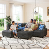 L-shaped sectional sofa with movable storage ottoman, spacious for 4, featuring linen fabric and comfy pillows for.