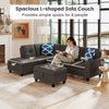 L-shaped sectional sofa couch with movable storage ottoman, spacious for 4 people, featuring linen fabric and comfy.