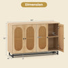 50-inch buffet sideboard cabinet with 4 rattan doors, adjustable shelves, and metal legs for versatile storage.