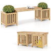 Patio wooden bench with planter, made of fir wood, features slatted seating for ventilation, ideal for outdoor spaces.