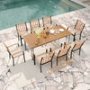 9-piece patio dining set featuring a 35.5-inch acacia wood table and 8 chairs with cushions, perfect for outdoor.
