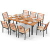 9-piece patio dining set featuring a 39.5-inch acacia wood table and 8 chairs with cushions, ideal for outdoor.