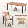 Acacia wood dining table with umbrella hole, 79" x 39.5", paired with 24-inch wide chairs for patio or garden use.