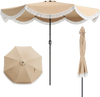 9/10 FT outdoor tassel umbrella in beige with push button tilt, perfect for patio shade and relaxation.
