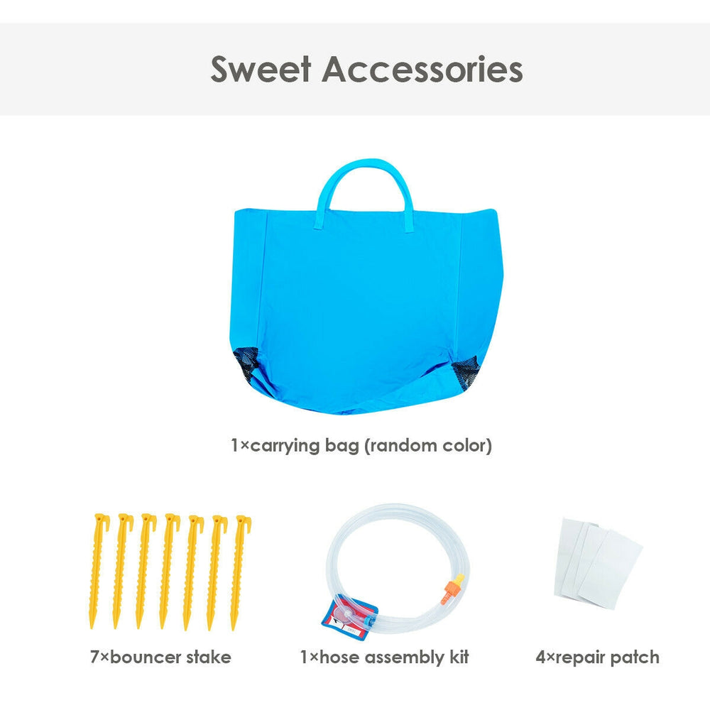Carrying bag, stakes, hose assembly kit, and repair patches for the inflatable bounce house water slide.