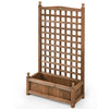 Free standing wood planter box with trellis, designed for large plants, enhancing garden aesthetics and support for.
