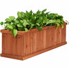 Wooden decorative planter box made of natural fir, featuring a long design with plants, ideal for indoor or outdoor use.