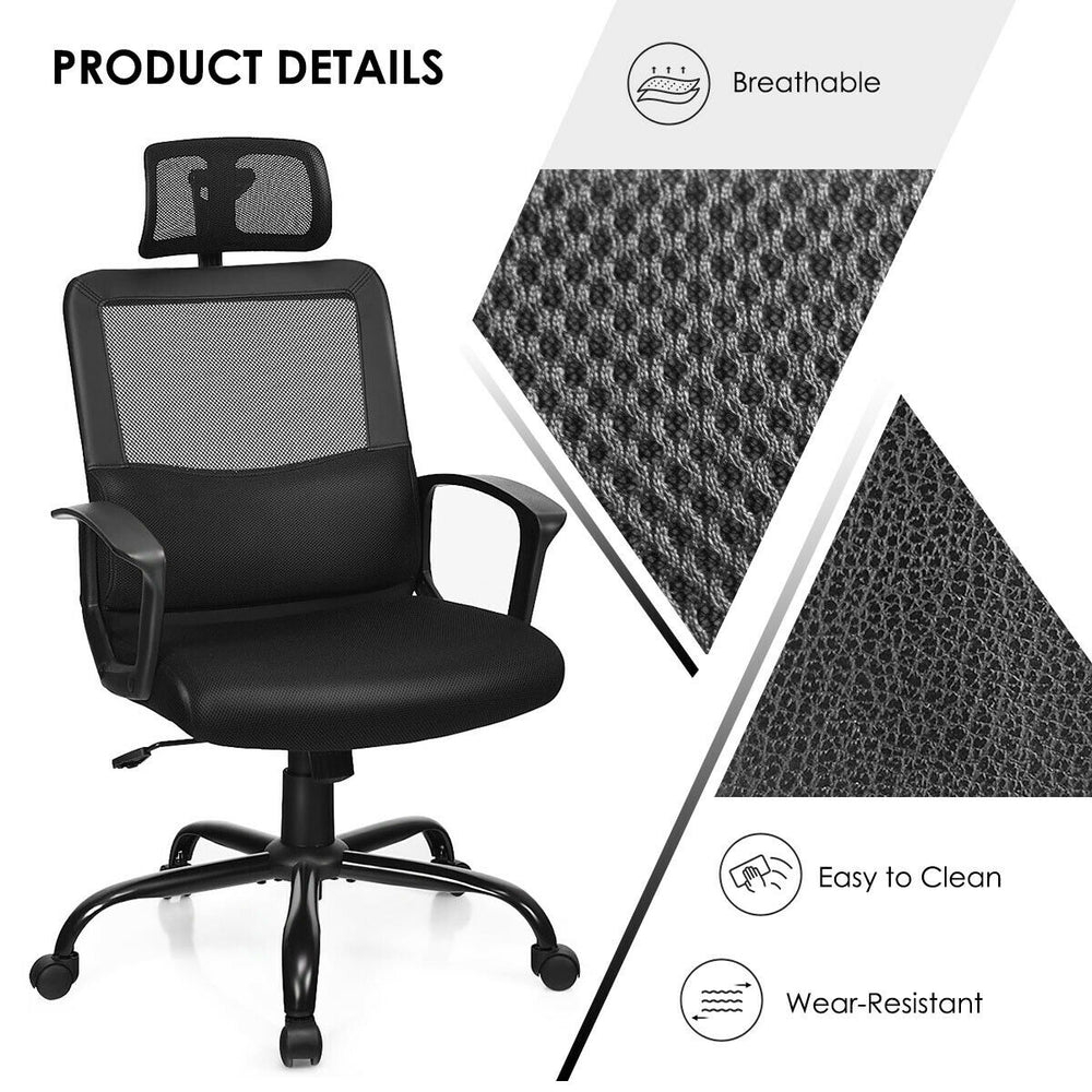 High back mesh office chair with ergonomic design, breathable material, and adjustable height for comfort and support.