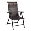 Folding rattan reclining chair with adjustable backrest, durable PE rattan, perfect for outdoor patio relaxation.