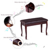 Solid wood piano bench with brown PU leather, featuring storage compartment and anti-skid footpads for floor protection.