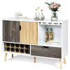 Mid-century buffet sideboard with wine rack, storage drawer, and adjustable shelf, perfect for kitchen or dining room.