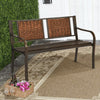 Patio garden bench with powder coated steel frame and PE rattan backrest, perfect for backyard or garden relaxation.