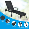 Adjustable black patio chaise lounge chair with breathable fabric, curved armrests, and five backrest positions for.