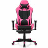 Pink PU leather gaming chair with adjustable armrests, lumbar massage pillow, and retractable footrest for ultimate.