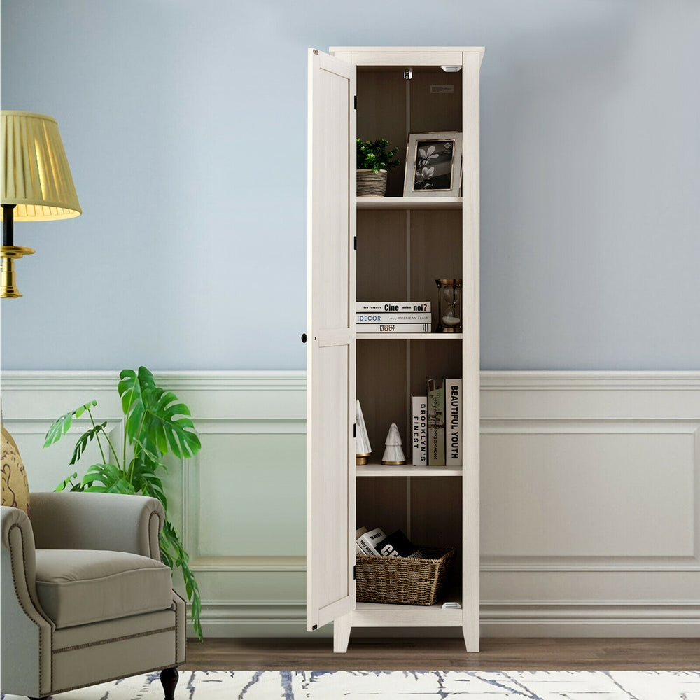 Linen Tower Bathroom Storage Cabinet Tall Slim Side Organizer with Shelf-White - Gallery View 1 of 12
