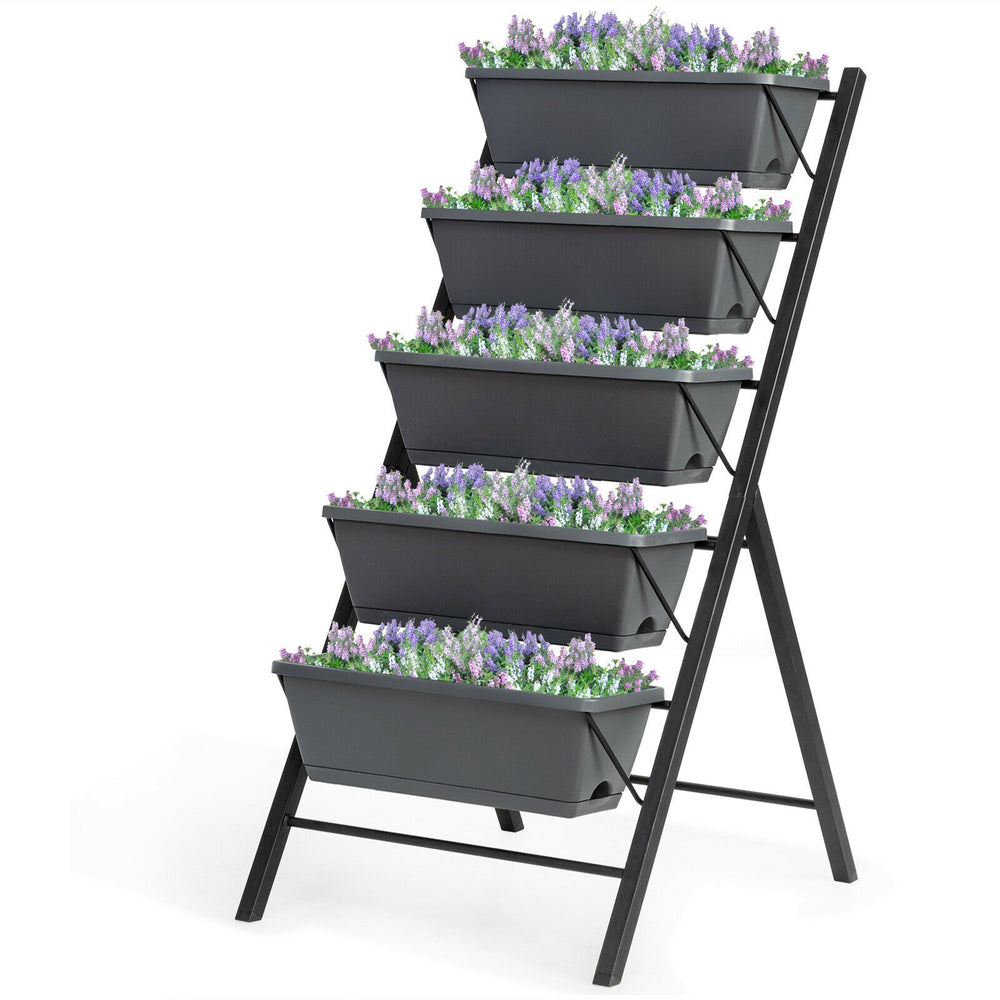 5-tier raised garden bed with an ergonomic stepped design, featuring ample space for planting flowers and vegetables.