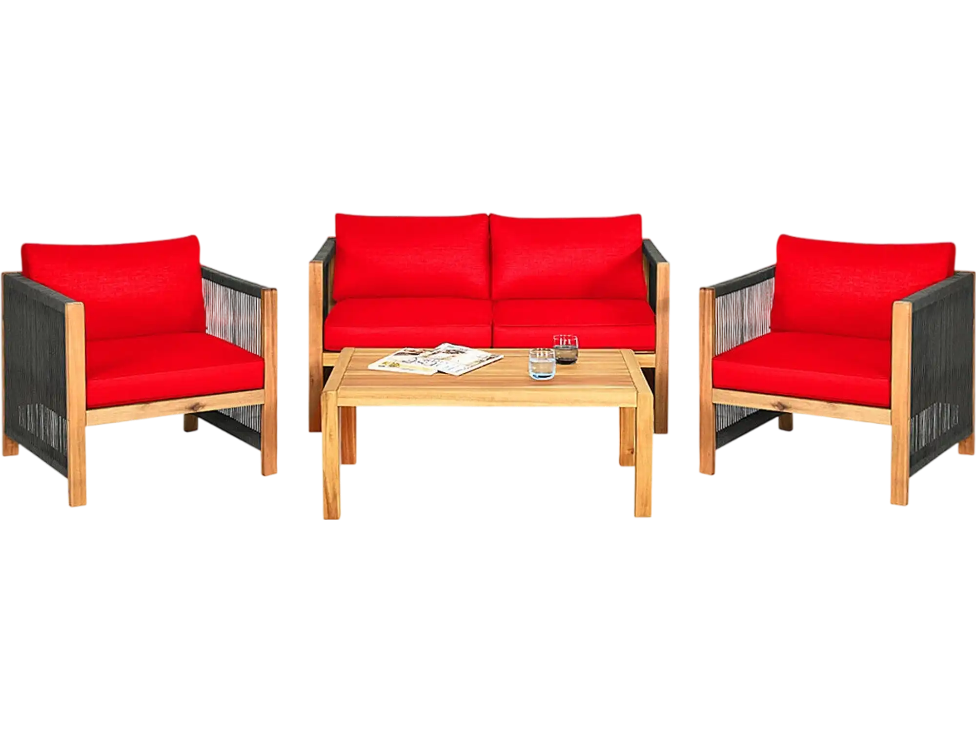 Costway 4-Piece Acacia Wood Outdoor Patio Sofa Set with Cushions 27630584 New