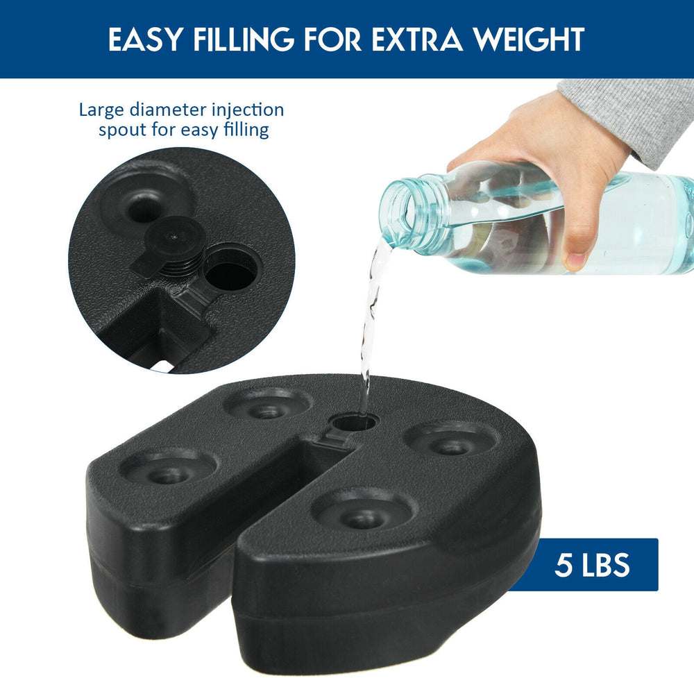 Canopy weight plate with large filling spout, made of weather-resistant PE, for securing tents and canopies outdoors.