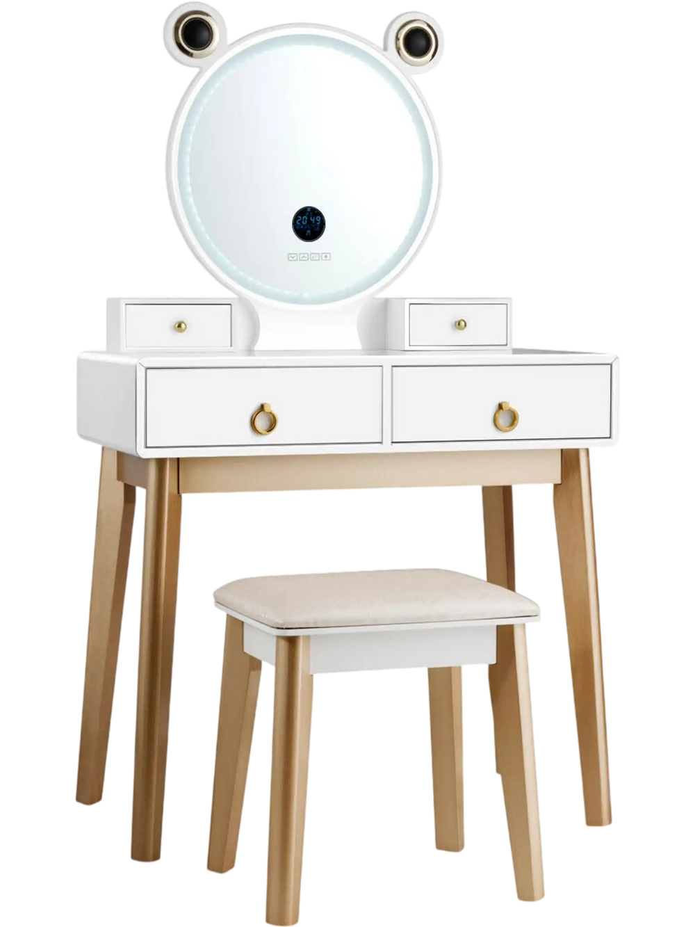 Vanity Set with 3-Color Lighted Touch Screen Dimming Mirror and 4 Drawers