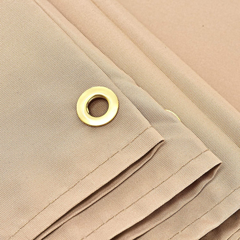 Close-up of the outdoor canopy shade cover featuring durable polyester fabric and copper grommets for easy installation.