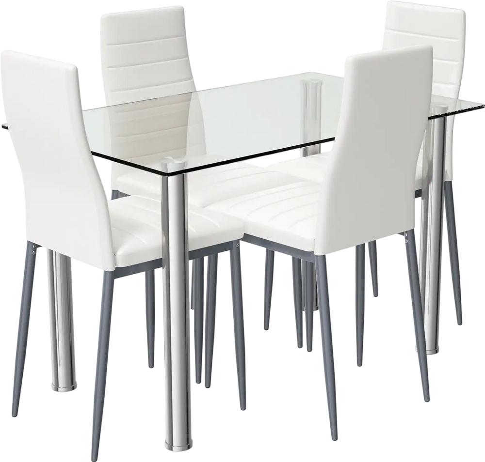 5 Pieces Dining Set with 4 PVC Leather Chairs