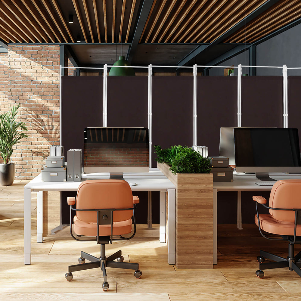 6-panel room divider in brown with durable polyester fabric and steel frame, ideal for creating private spaces in any.
