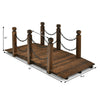 Wooden garden bridge with safety rails, stained finish, 5 feet long, ideal for outdoor decoration and walkways.