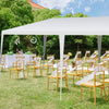White 10 x 20 feet waterproof canopy tent with chairs, perfect for outdoor weddings and events, providing ample shade.