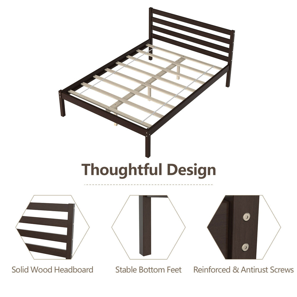 Modern Bed Frame with Wooden Headboard and Plywood Slat Support - Gallery View 10 of 12