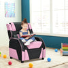 Kids youth PU leather gaming sofa recliner in pink, designed for comfort with ergonomic headrest and spacious seating.