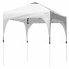 Height adjustable 6.6 x 6.6 FT white pop-up canopy tent with heavy-duty frame for outdoor shade and easy transport.