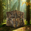 3-person portable pop-up hunting blind with vivid camouflage, multiple windows, and tie-downs for stability in the.