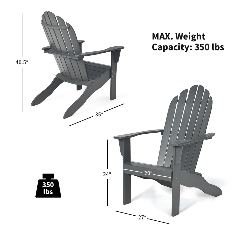 Gray acacia wood outdoor Adirondack chair with ergonomic design, featuring a 350 lbs weight capacity for patio.