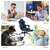 Adjustable gaming chair with footrest in blue, featuring ergonomic design for working, gaming, and resting.