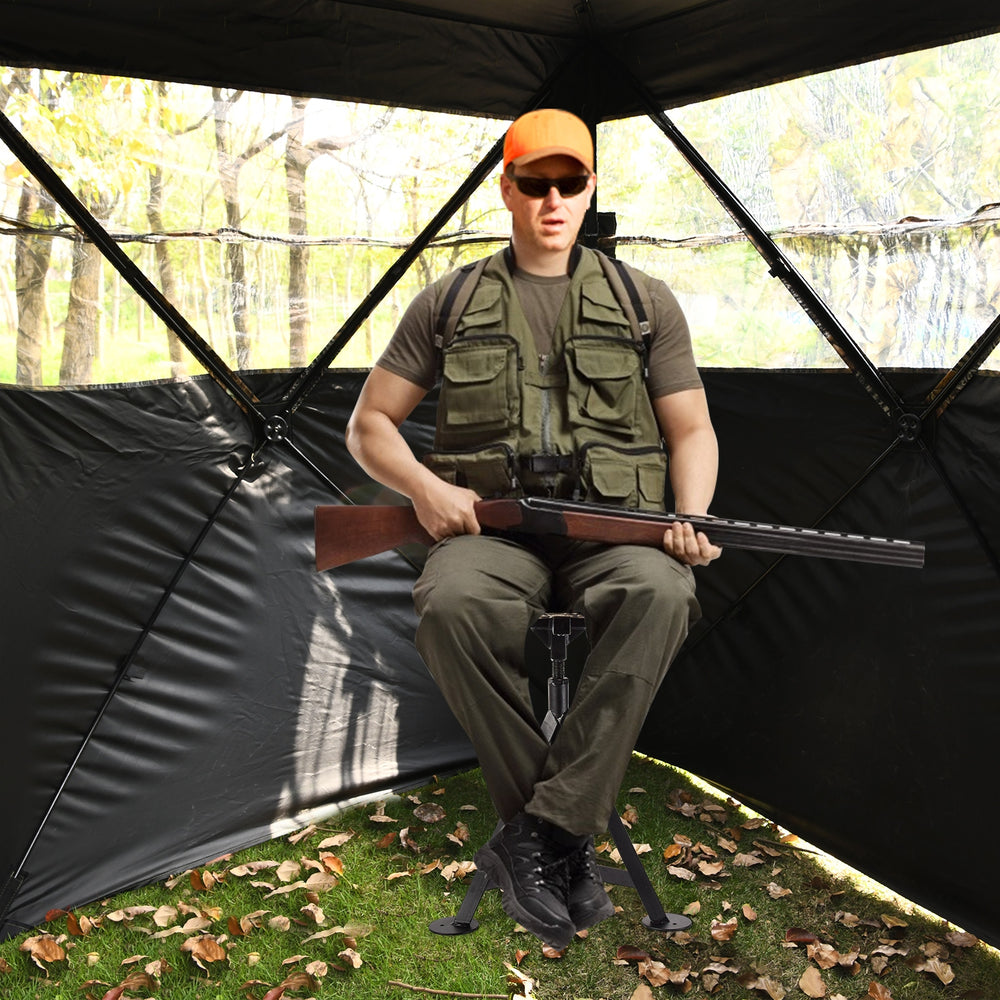 Swivel hunting chair with detachable backrest, sturdy steel frame, and adjustable legs for stable seating on any.